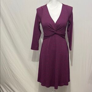 Anthropologie Purple Wrap Dress with V-Neck and 3/4 Sleeves